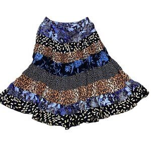 VTG Sarah Arizona BOHO Peasant Eclectic Mixed Print Tiered Skirt Sz M #296A